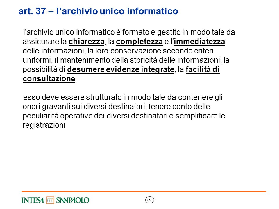 L Archivio Unico Informatico Linee guida e finalit perseguite